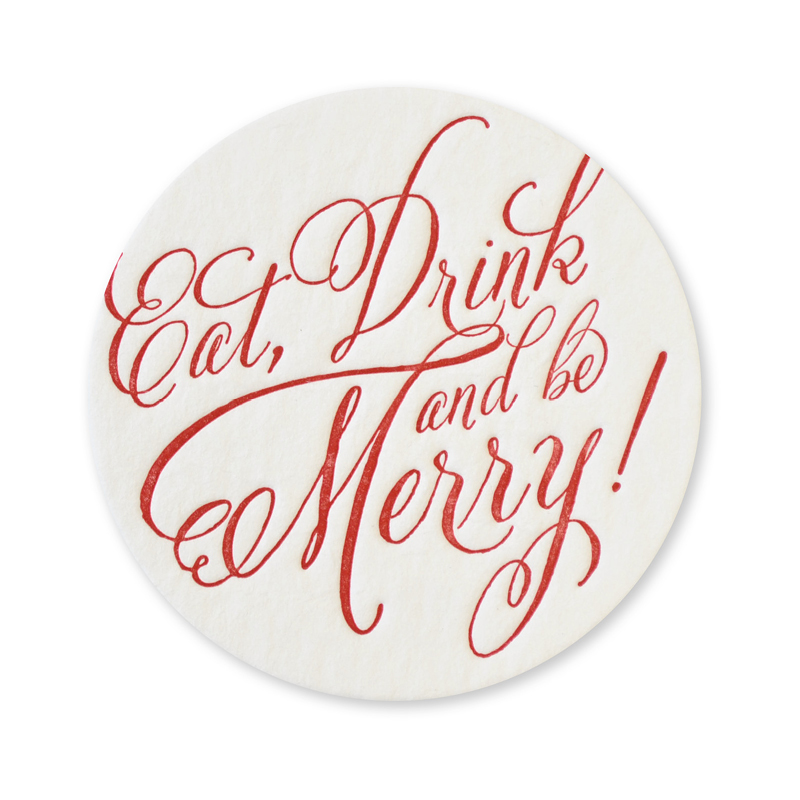 Letterpress Holiday Coasters | Be Merry